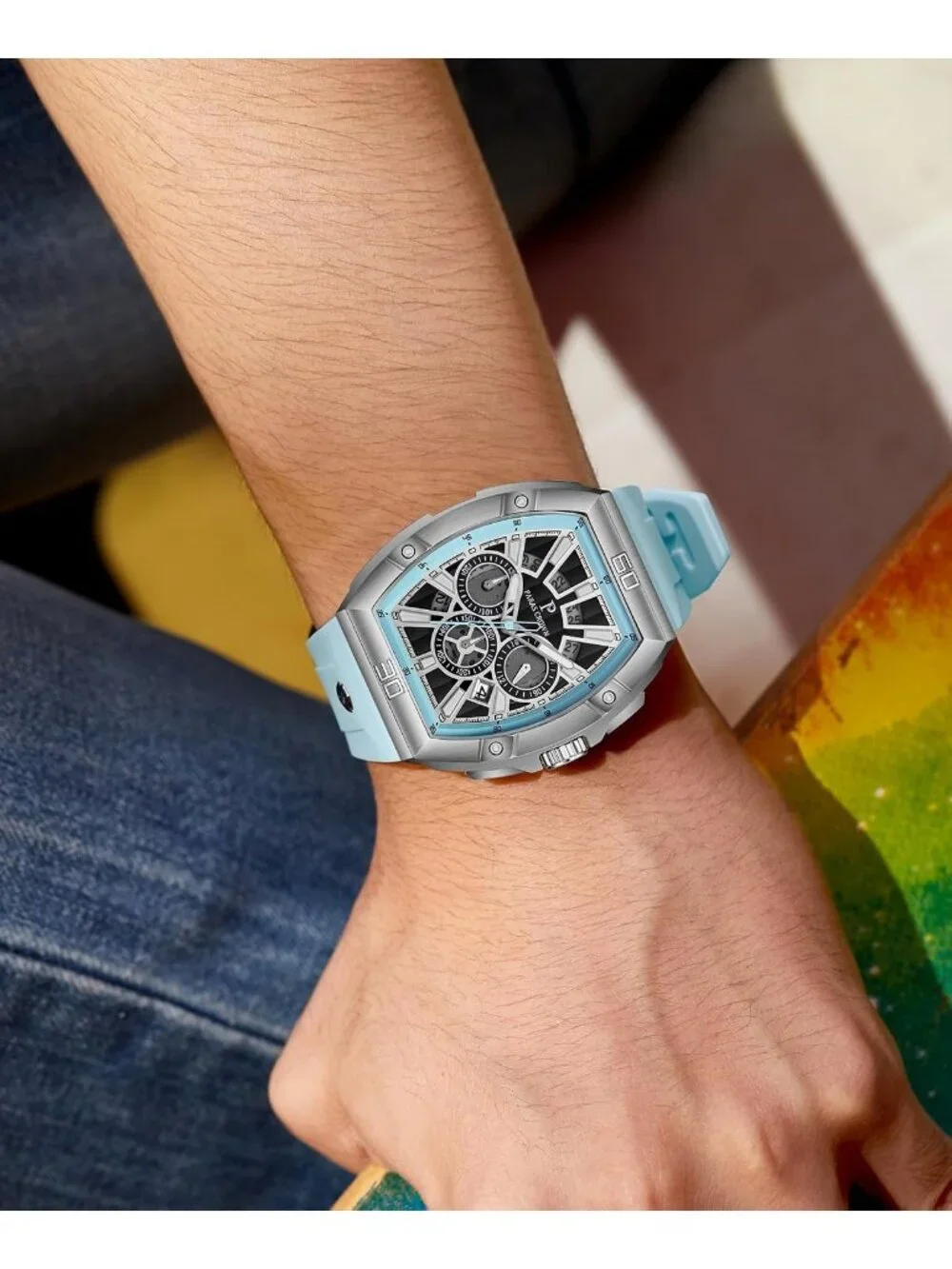 Men's Blue Vintage 5ATM Waterproof Quartz Luxury Chronograph Analog Wrist Watch